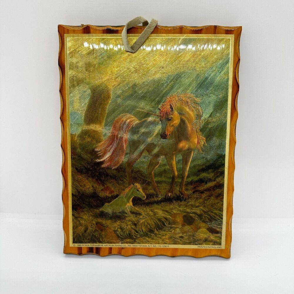 Vintage Unicorn Foil Art Print Wood Plaque Mackinaw Island Michigan Fantasy